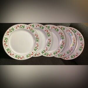 Royal Norfolk Holly Berry Christmas Dinner Plates  Set of 5